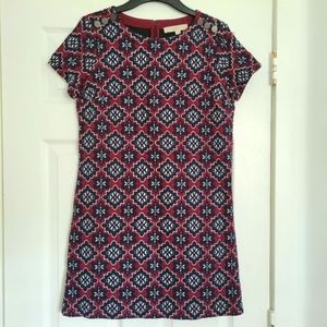 LOFT Quilted Maroon & Navy Dress NWOT Size 8P